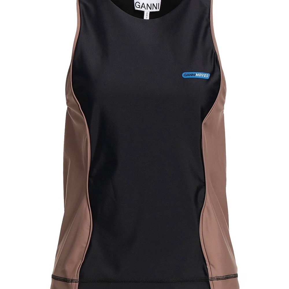 Ganni Black and Tan Athletic Tank